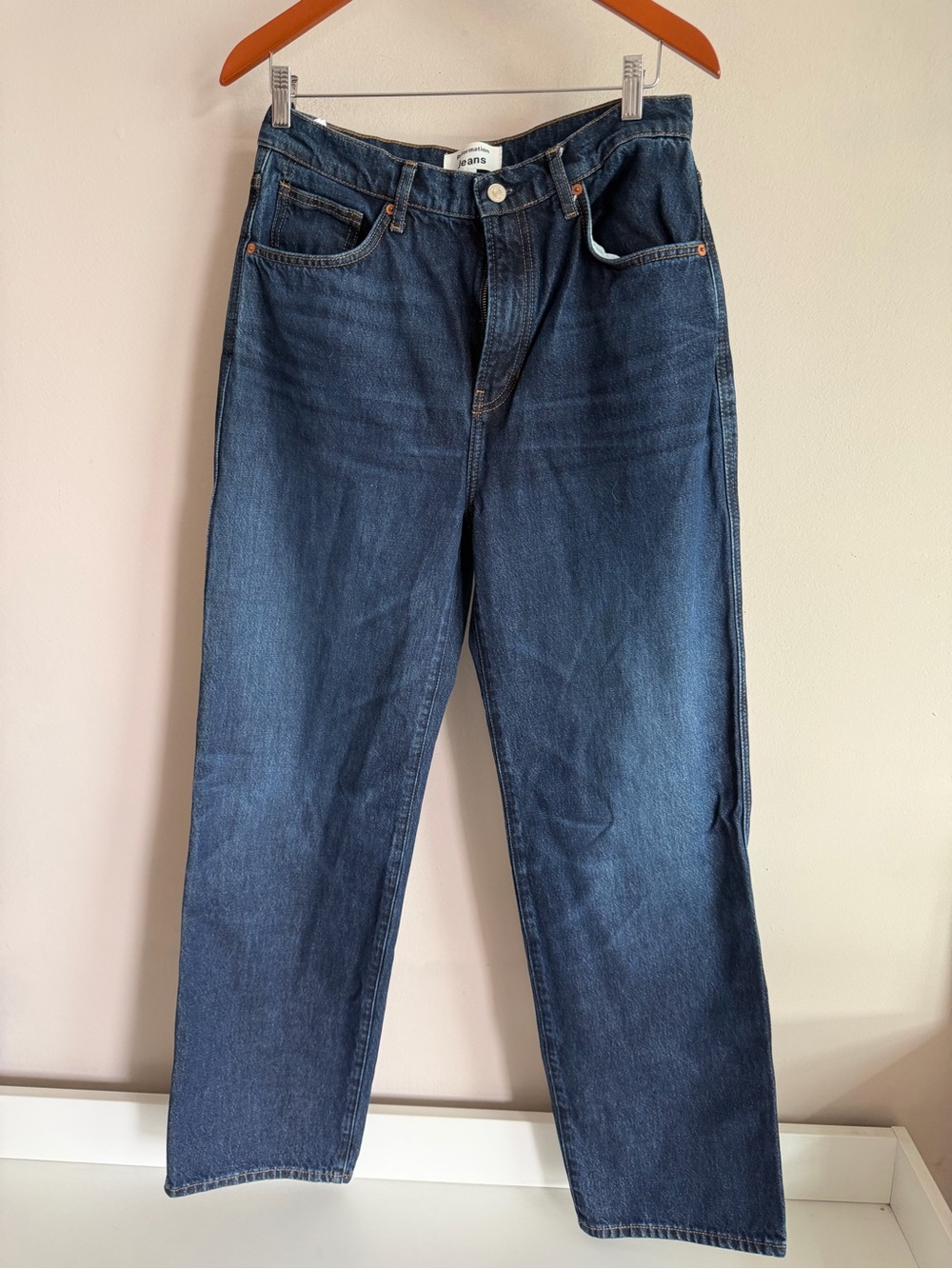 Reformation Val 90s Mid Rise Straight Jeans Dark Indigo Blue Size 29
